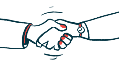 This illustration of a handshake gives a close-up view of two clasped hands.
