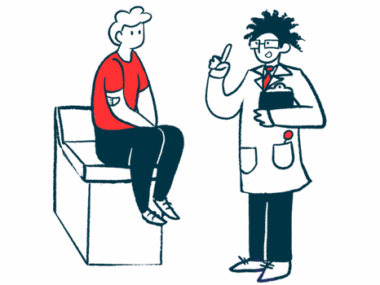 A doctor speaks to a patient who perches on an examination table.