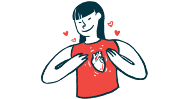 An illustration of a woman with a happy heart.