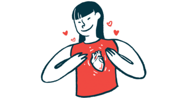 An illustration of a woman with a happy heart.
