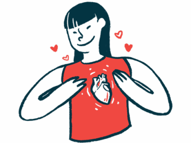 An illustration of a woman with a happy heart.
