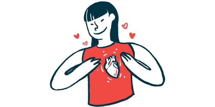 An illustration of a woman with a happy heart.