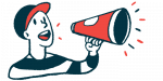 An illustration of a person using a conical megaphone to make a news announcement.