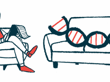 A gene therapy illustration shows a DNA strand lying on a couch in a therapy session with a therapist taking notes in a chair nearby.