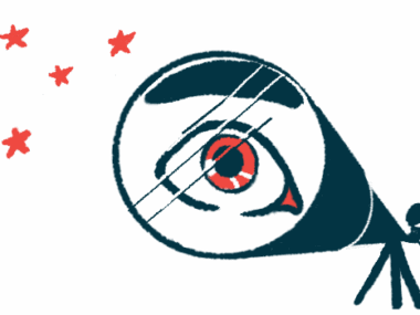 The image of a human eye is captured in the lens of a giant telescope as a person looks at the stars.