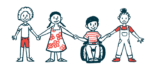 An illustration of four children holding hands.