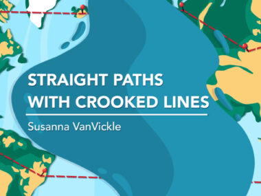 An illustrated banner showing a world map with dotted lines connecting different destinations for Susanna VanVickle's column, 