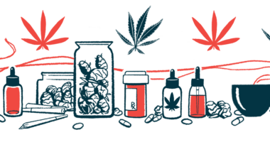 An illustration of bottles and pills with medical marijuana.