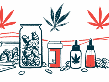 An illustration of bottles and pills with medical marijuana.