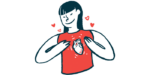 Illustration of a person in a shirt with a heart on it.