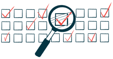 A magnifying glass hovers over a checked box among three rows of boxes.