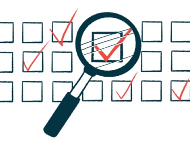 A magnifying glass hovers over a checked box among three rows of boxes.