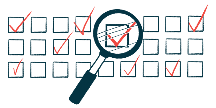 Illustration of a magnifying glass showing a checked box among three rows of boxes.