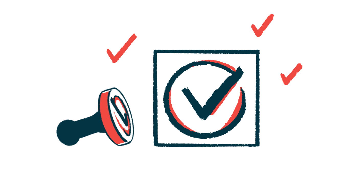 A round rubber stamp is shown next to a stamped check mark.