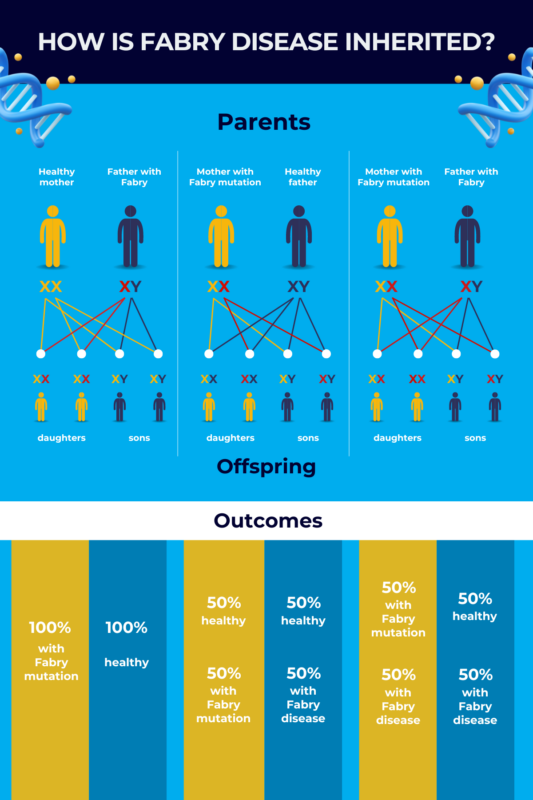 Infographic showing how Fabry disease is inherited