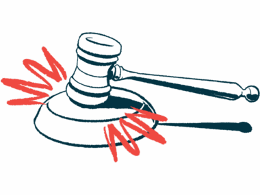 This illustration shows a gavel striking a sound block.
