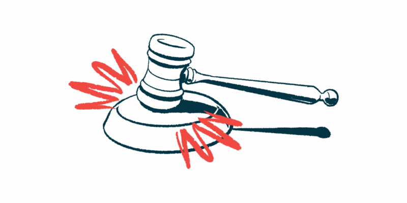 This illustration shows a gavel striking a sound block.