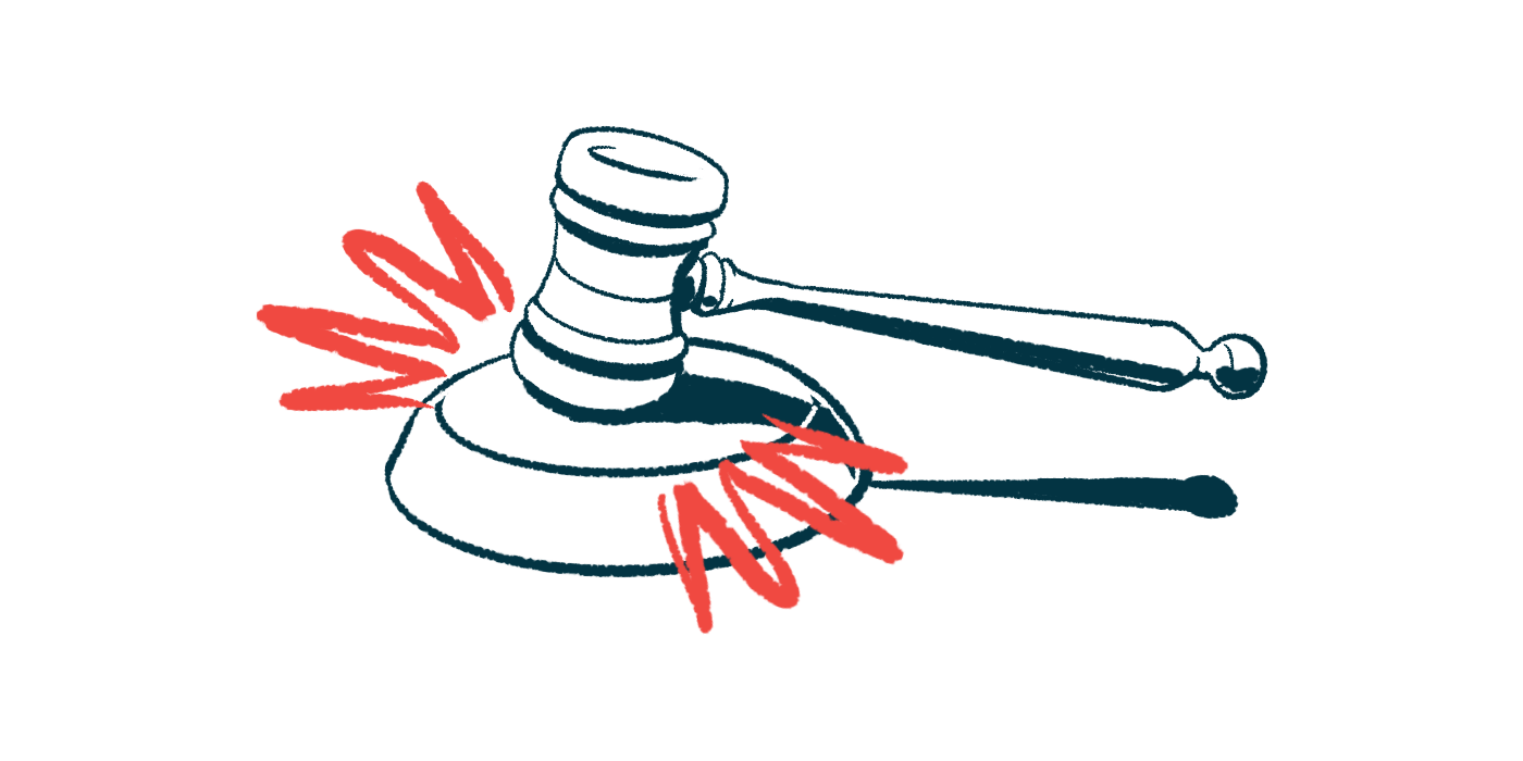 This illustration shows a gavel striking a sound block.