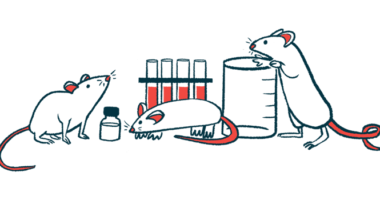 A trio of mice are seen amid lab equipment, with one climbing up the side of a beaker.